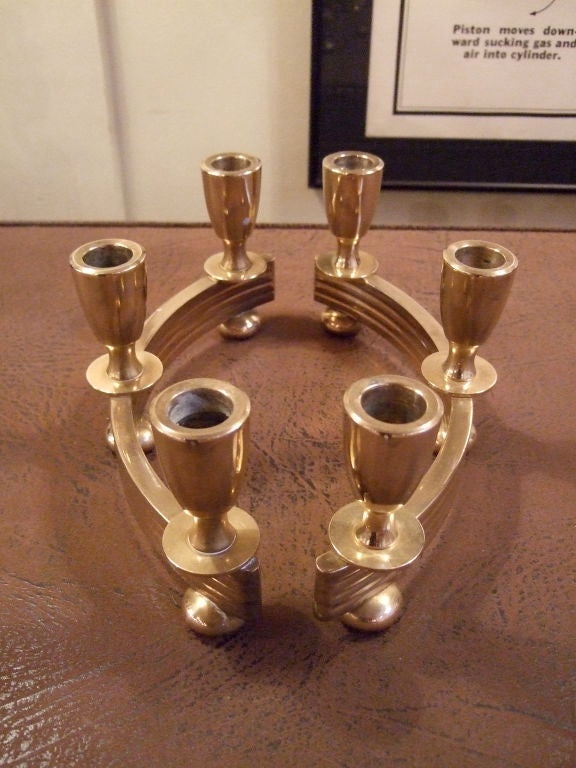 Pair of Midcentury Art Deco Brass Candleholders 1