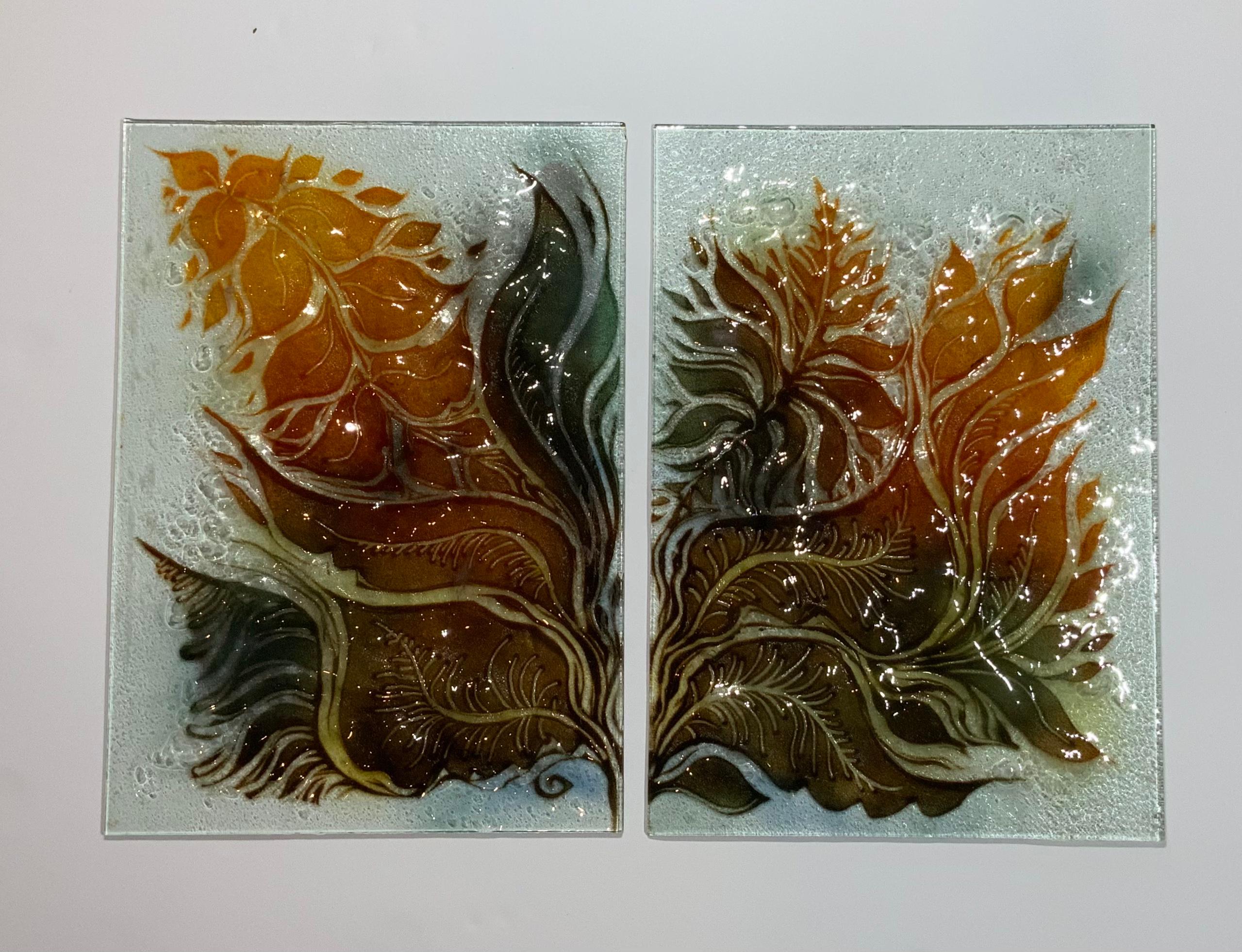 Israeli Pair of Midcentury Art Glass Wall Hanging For Sale