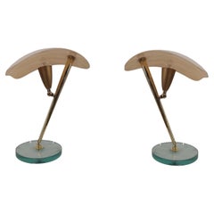 Pair of Mid-Century Artistic Glass and Brass Table Lamps, Italy 1950’s