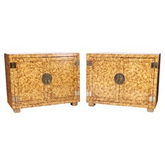 Pair of Midcentury Asian Modern Faux Tortoise Cabinets by Henredon