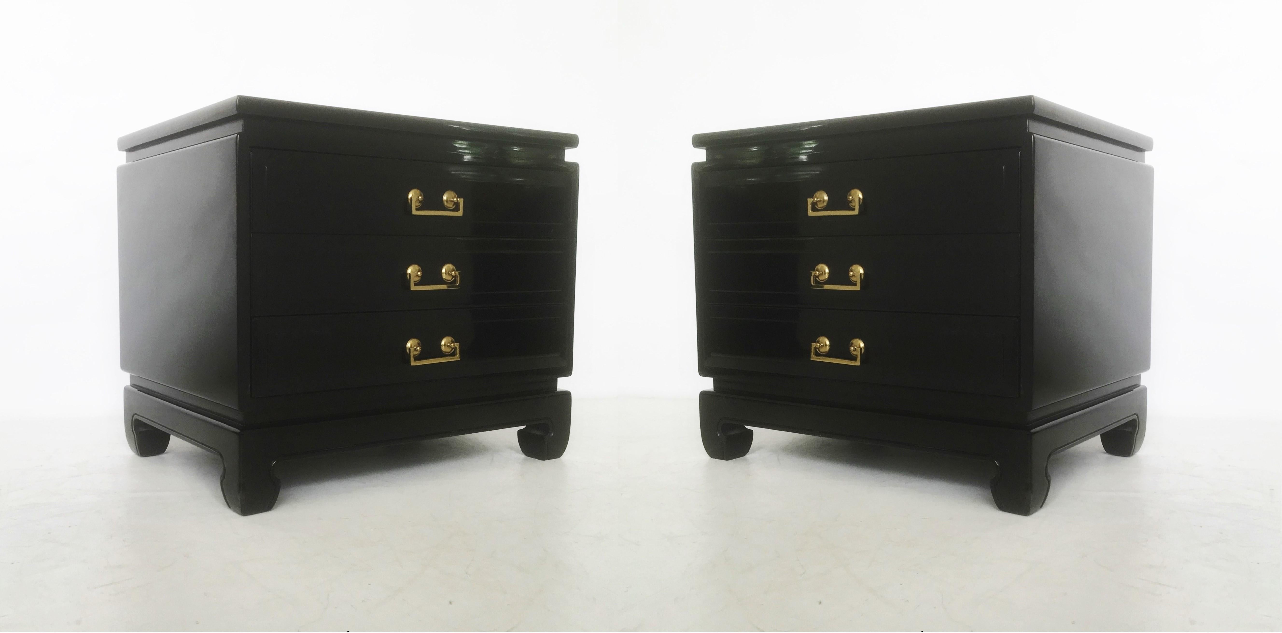 American Pair of Midcentury Asian Style Lacquered Three-Drawer Chests