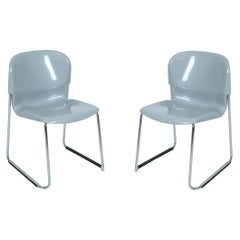 Coppia di Cha laterali in plastica stampata grigia e cromo di metà secolo Atelier A Nova DSM400K