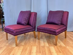 Pair of Mid-Century Austrian Slipper Chairs with 1990s Silk Upholstery, 1940s