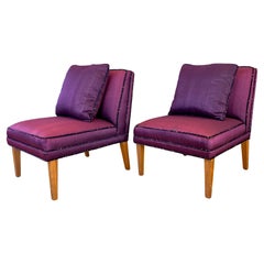 Pair of Mid-Century Austrian Slipper Chairs with 1990s Silk Upholstery, 1940s