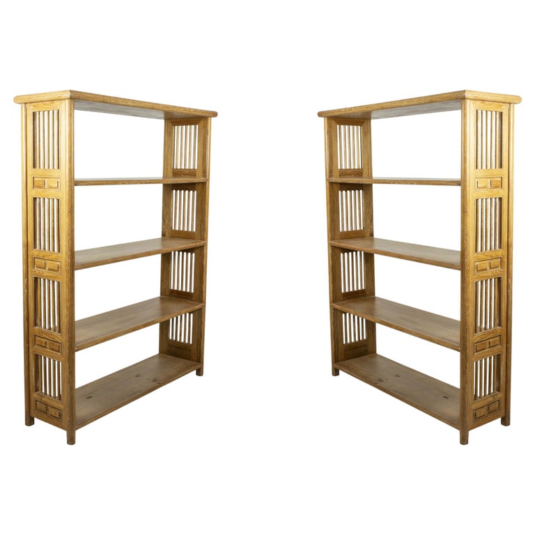 Pair of Mid-Century Austrian Style Cerused Oak Open Bookcases For Sale