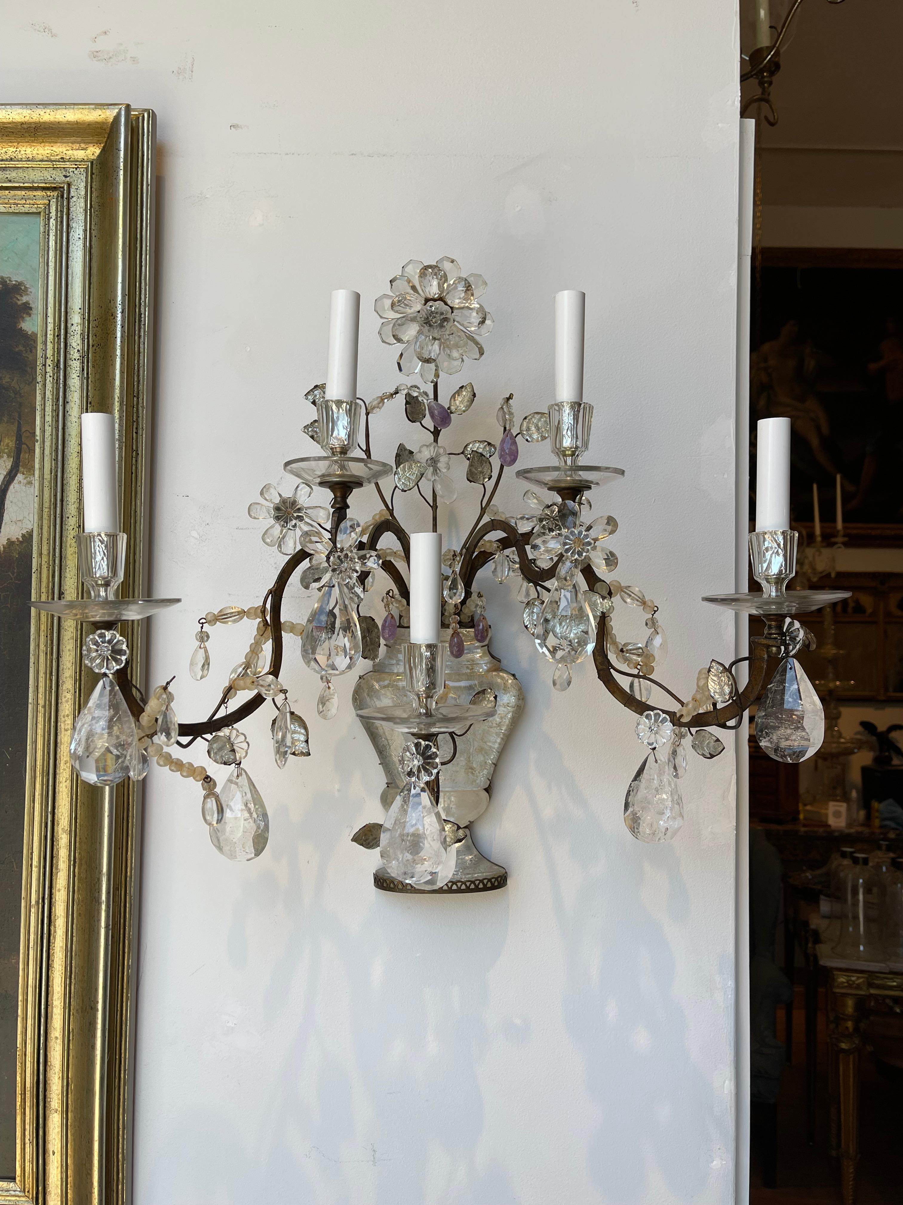 20th Century Pair of Mid-Century Bagues Rock Crystal Wall Sconces For Sale