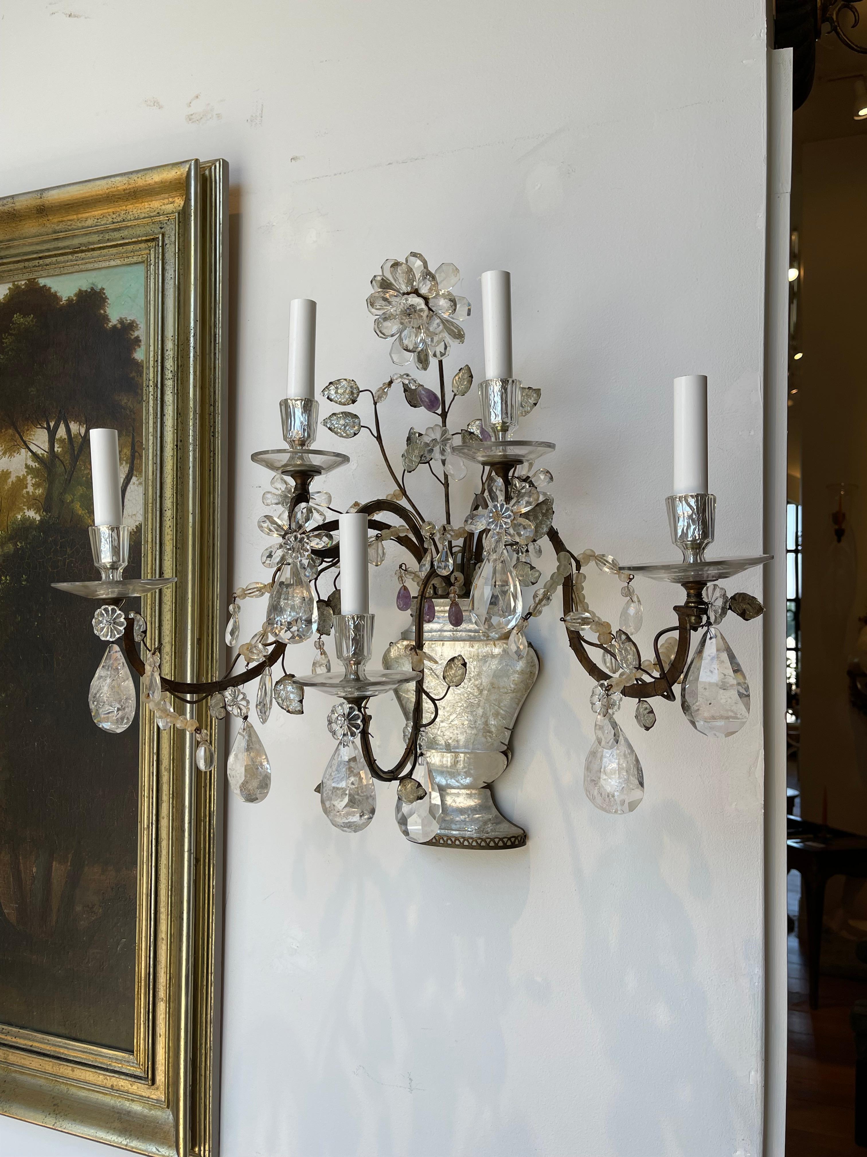 Pair of Mid-Century Bagues Rock Crystal Wall Sconces For Sale 1