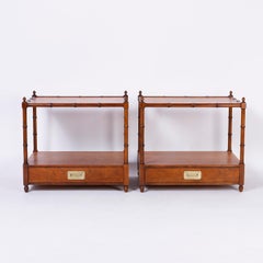 Pair of Midcentury Baker Faux Bamboo End Tables or Nightstands