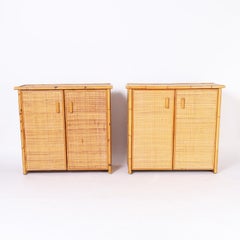 Pair of Mid-Century Bamboo and Grasscloth Cabinets or Servers