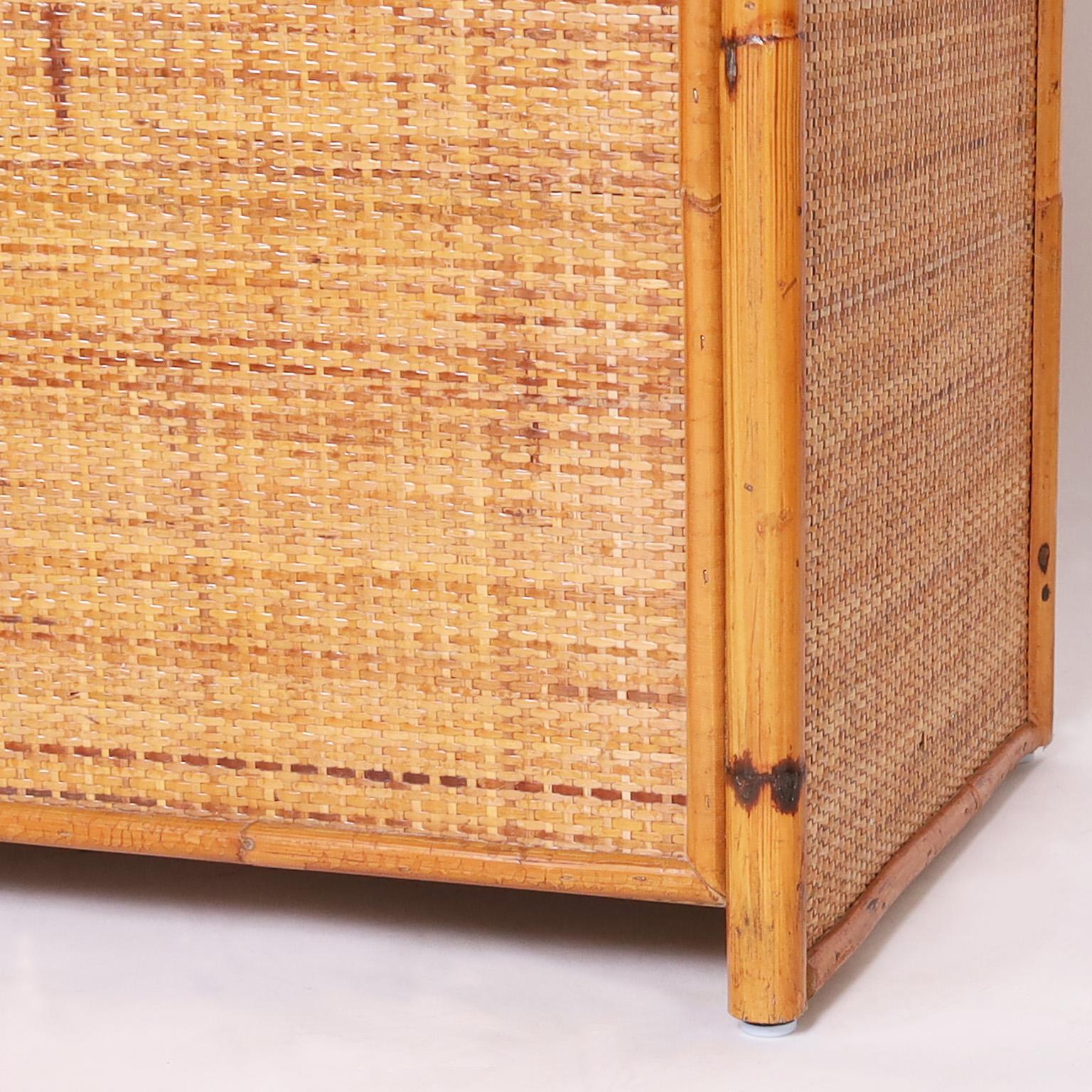 Pair of Mid-Century Bamboo and Grasscloth Cabinets or Servers For Sale 3