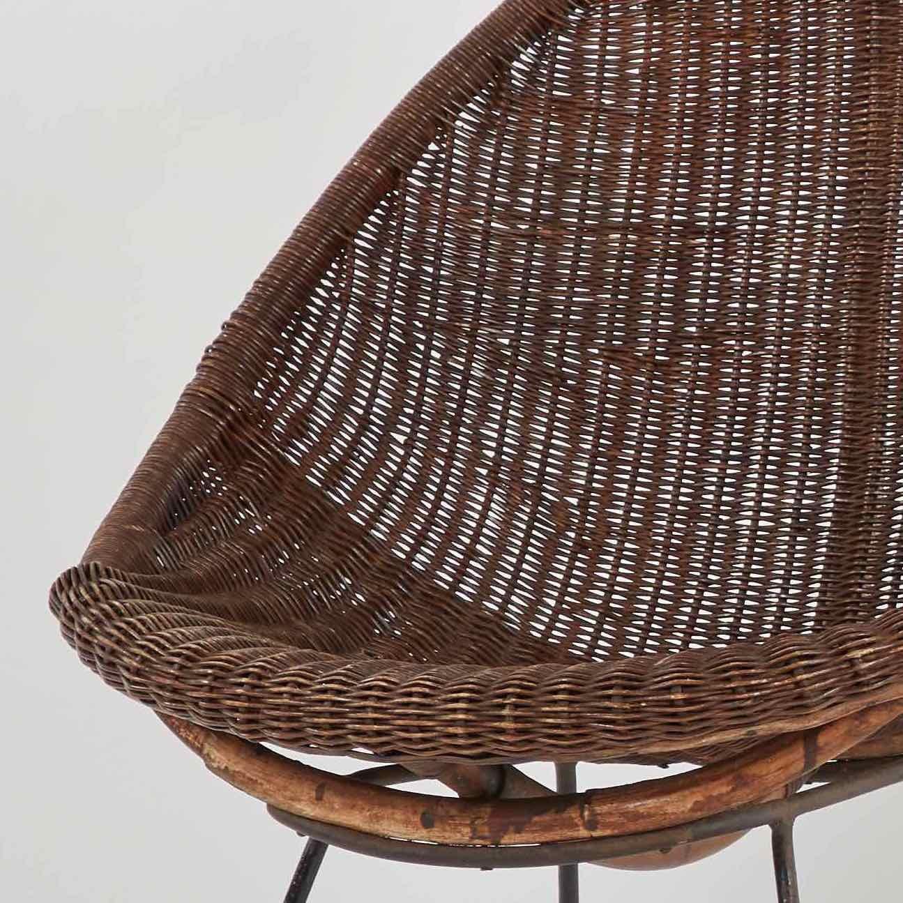 Edwardian Pair of Mid-Century Bamboo and Rattan Chairs from France