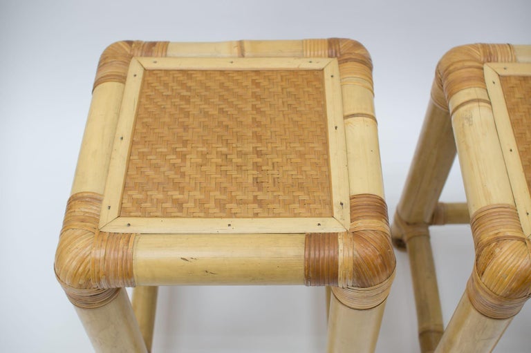 Pair of Mid Century Bamboo and Rattan Side Table or Stool, 1960s In Good Condition In Nürnberg, Bayern