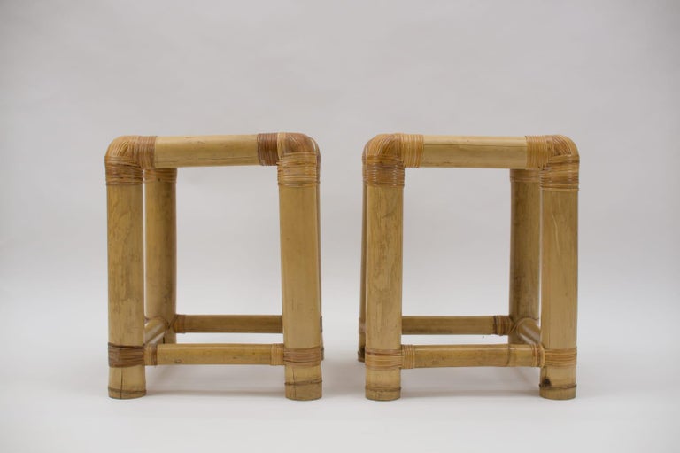 Pair of Mid Century Bamboo and Rattan Side Table or Stool, 1960s 1