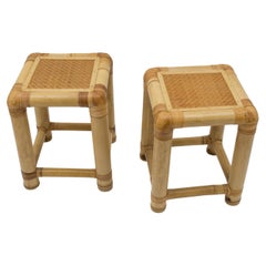 Pair of Mid Century Bamboo and Rattan Side Table or Stool, 1960s