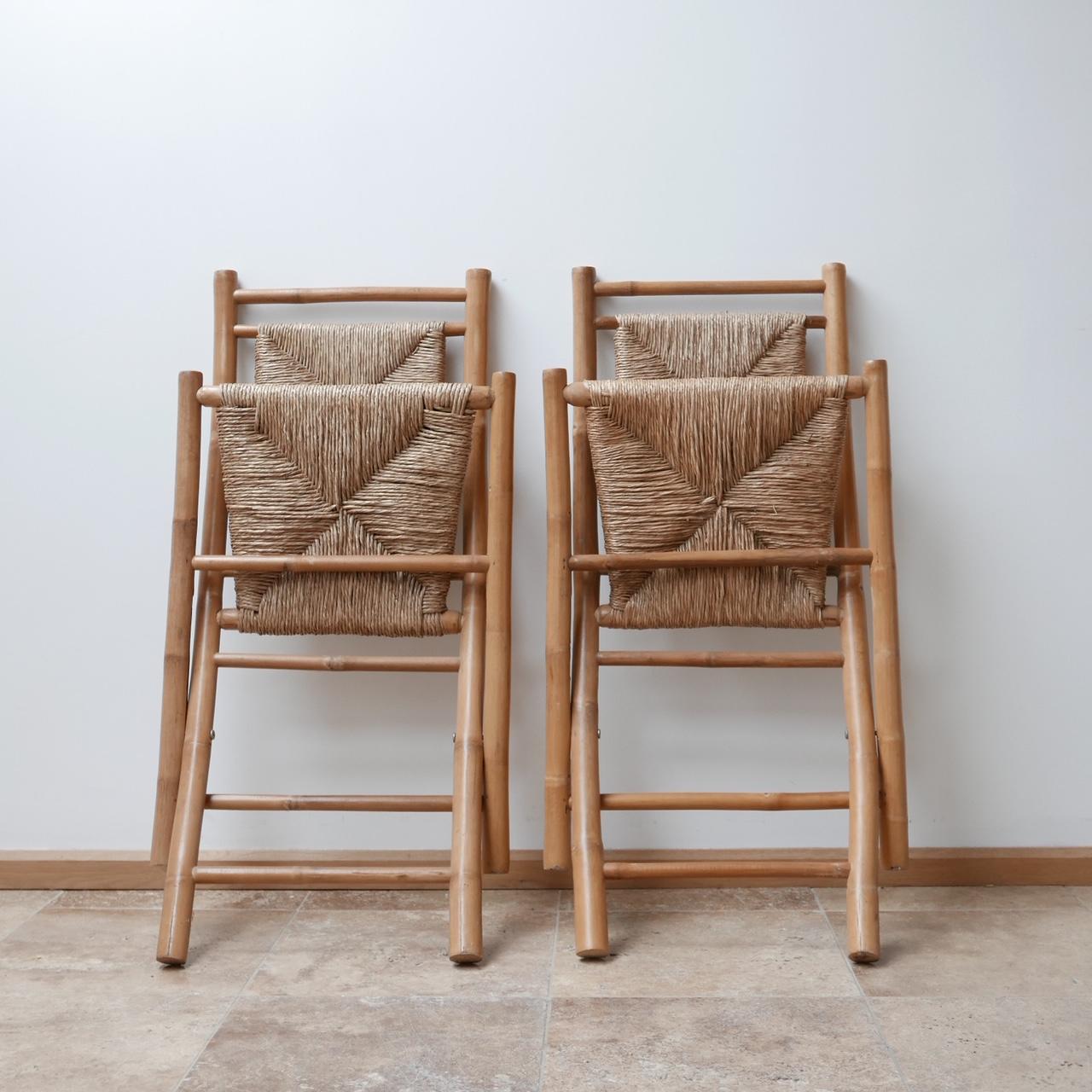 Mid-Century Modern Pair of Midcentury Bamboo and Rush Foldable Chairs