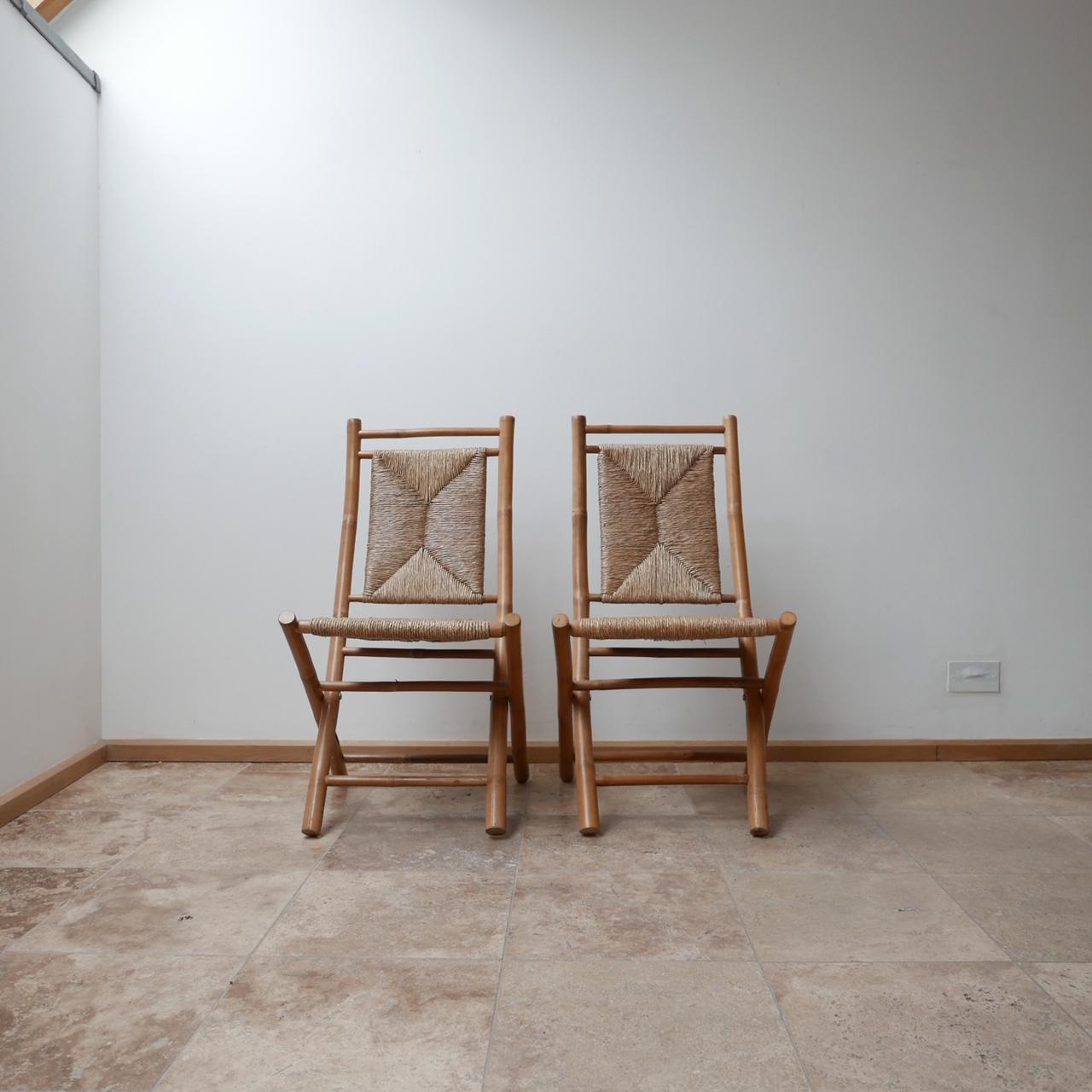 Mid-20th Century Pair of Midcentury Bamboo and Rush Foldable Chairs