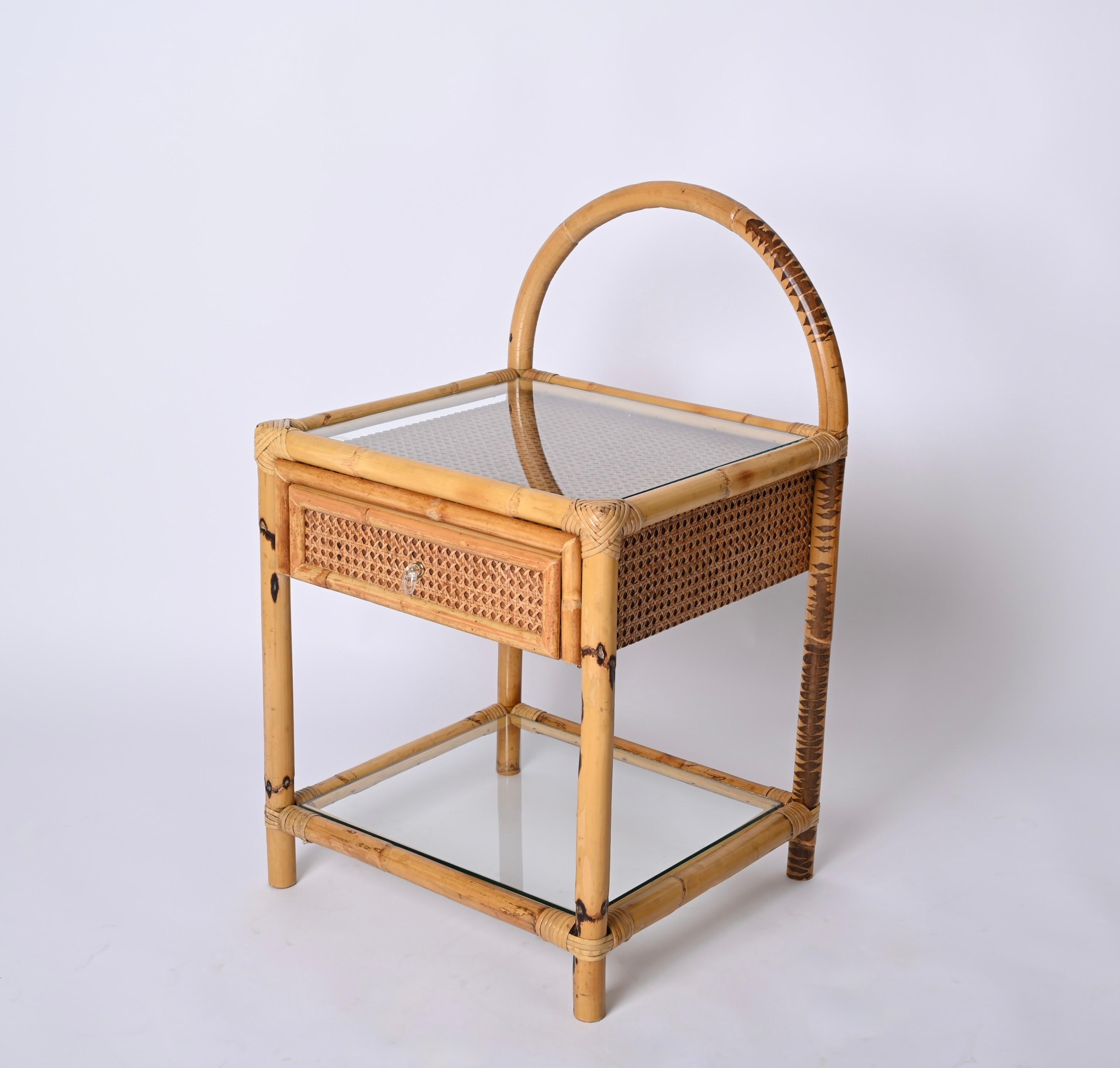 Pair of Mid-Century Bamboo, Rattan and Wicker Italian Bedside Tables, 1970s For Sale 6