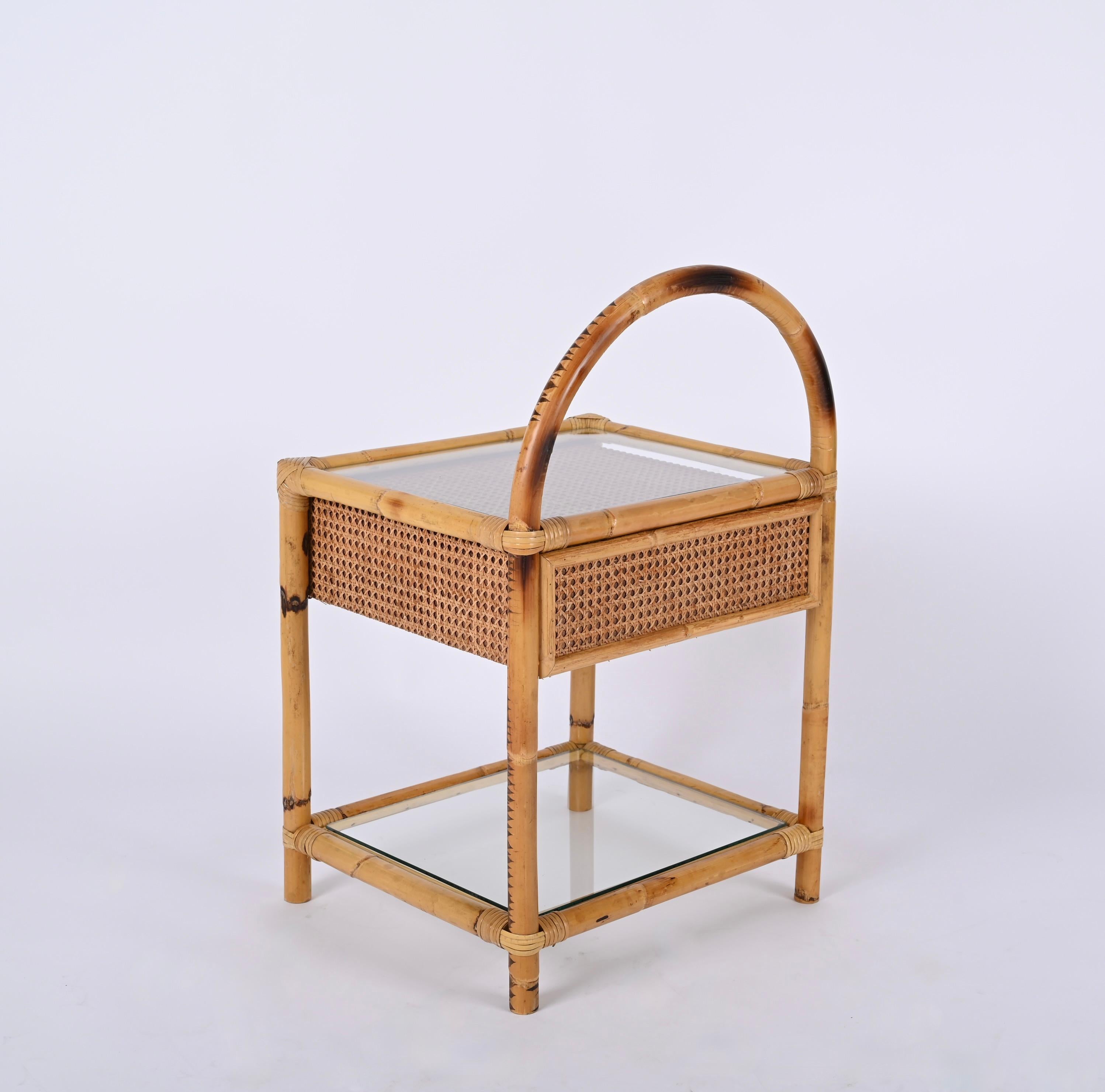 Pair of Mid-Century Bamboo, Rattan and Wicker Italian Bedside Tables, 1970s 7
