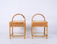 Pair of Mid-Century Bamboo, Rattan and Wicker Italian Bedside Tables, 1970s