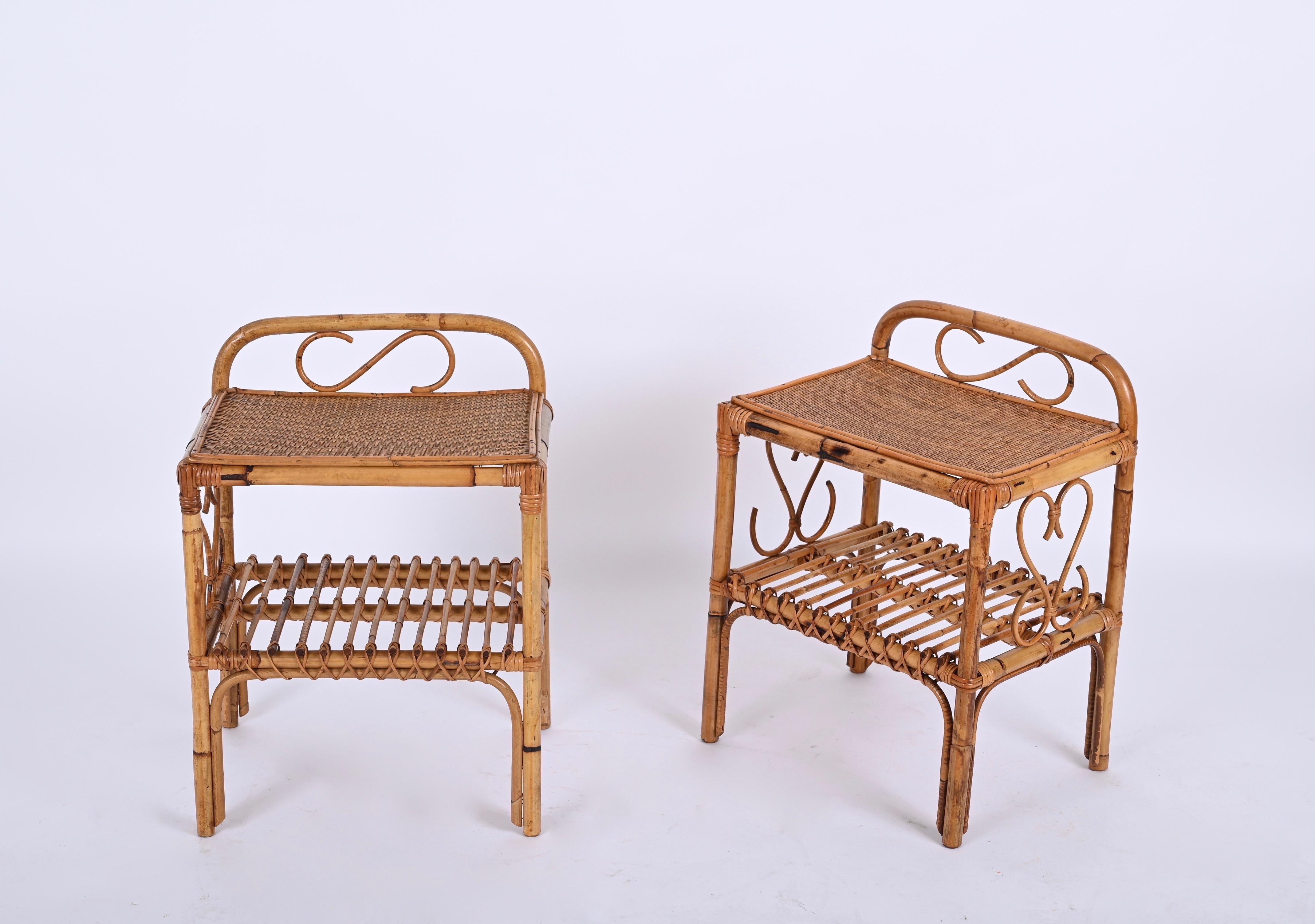 Pair of Mid-Century Bamboo Rattan Italian Bedside Tables, Franco Albini 1960s 4