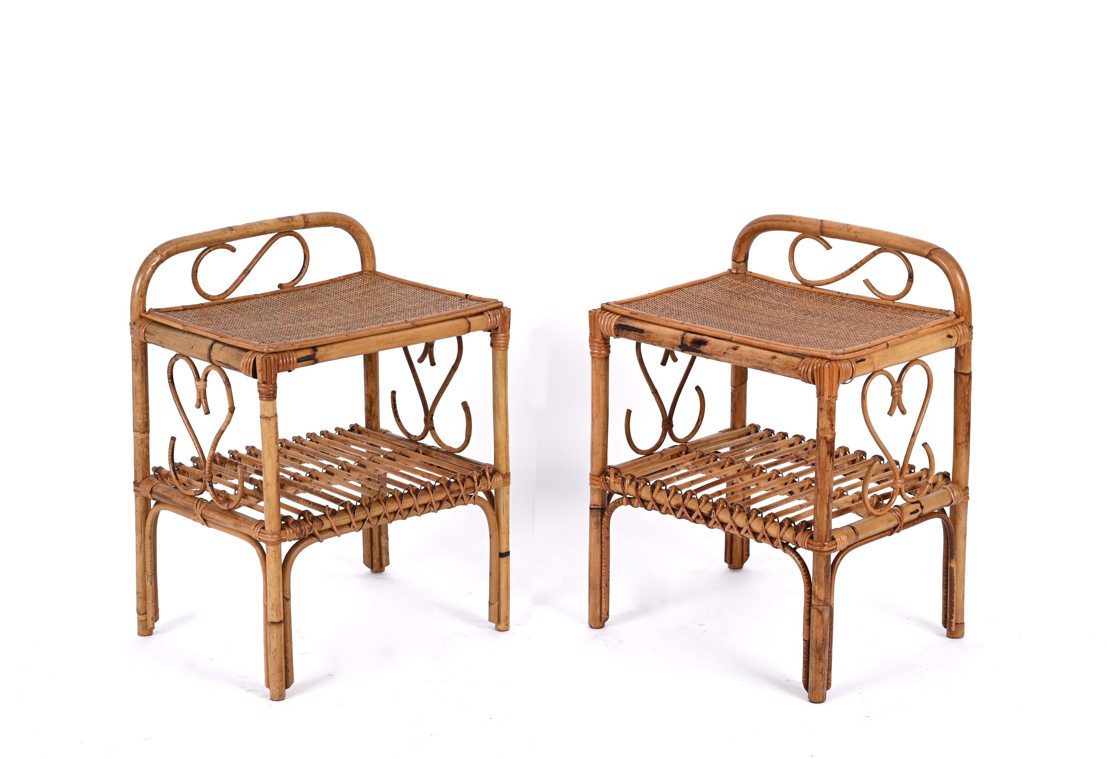 Pair of Mid-Century Bamboo Rattan Italian Bedside Tables, Franco Albini 1960s 7