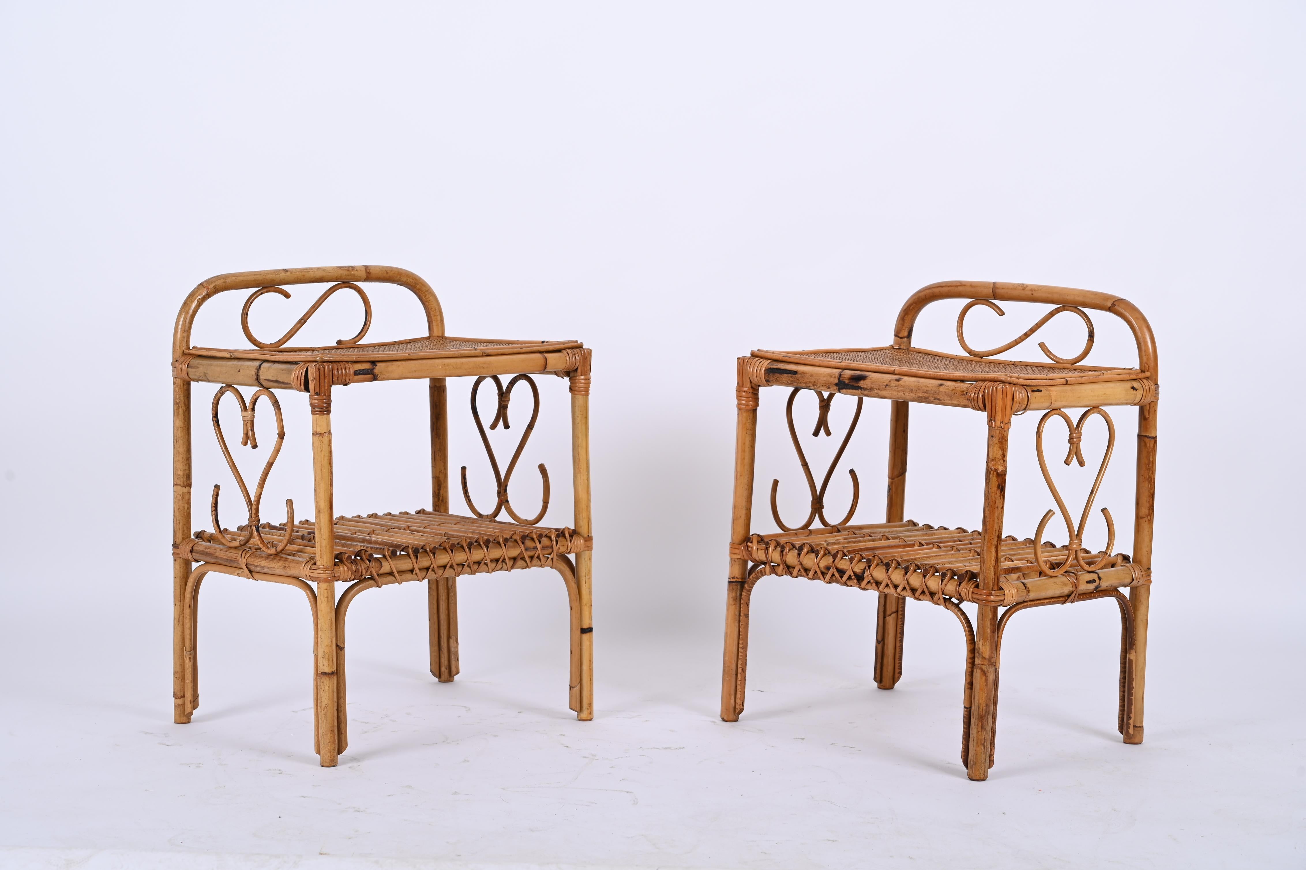 Pair of Mid-Century Bamboo Rattan Italian Bedside Tables, Franco Albini 1960s 10