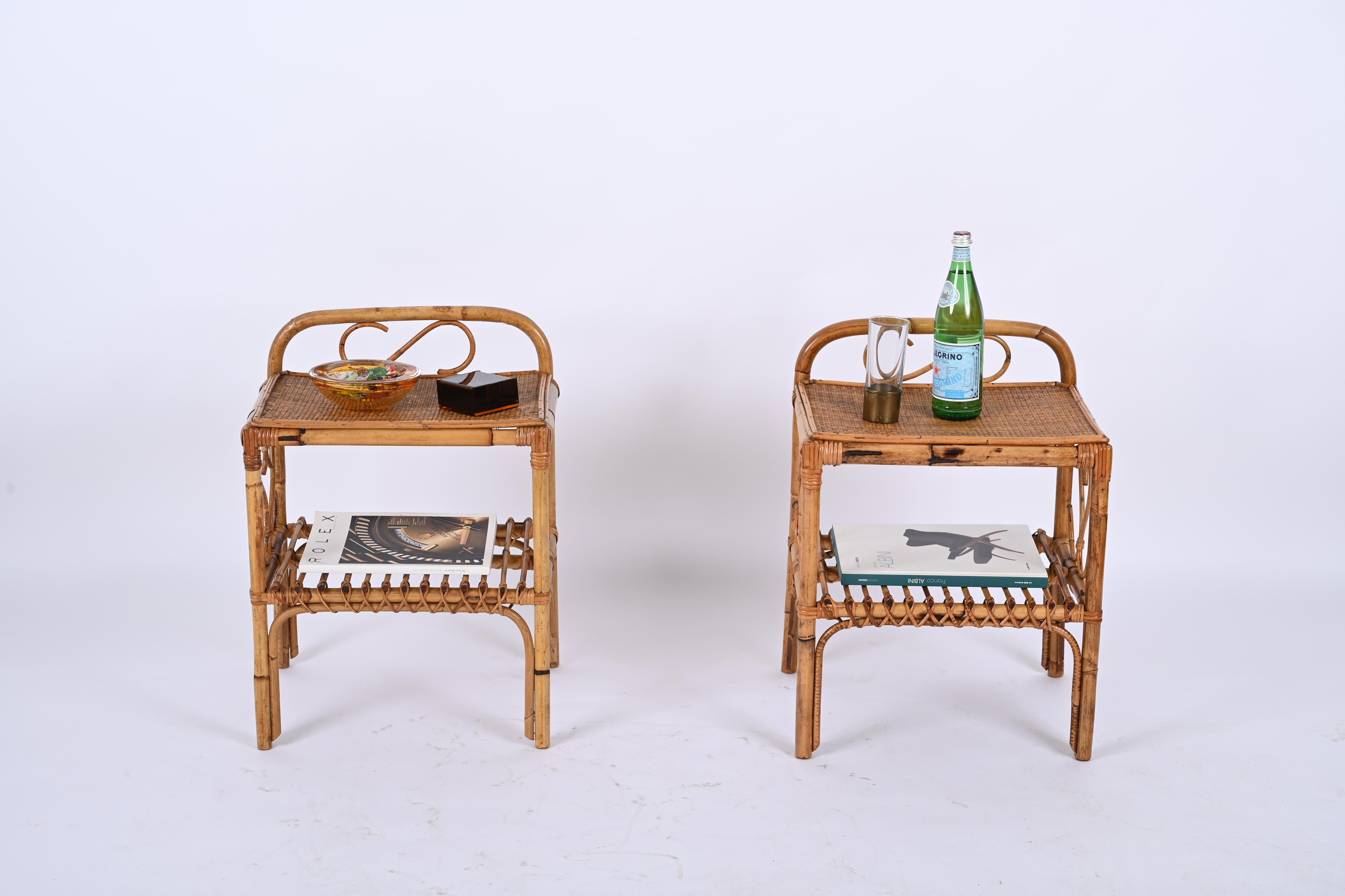 Pair of Mid-Century Bamboo Rattan Italian Bedside Tables, Franco Albini 1960s 11