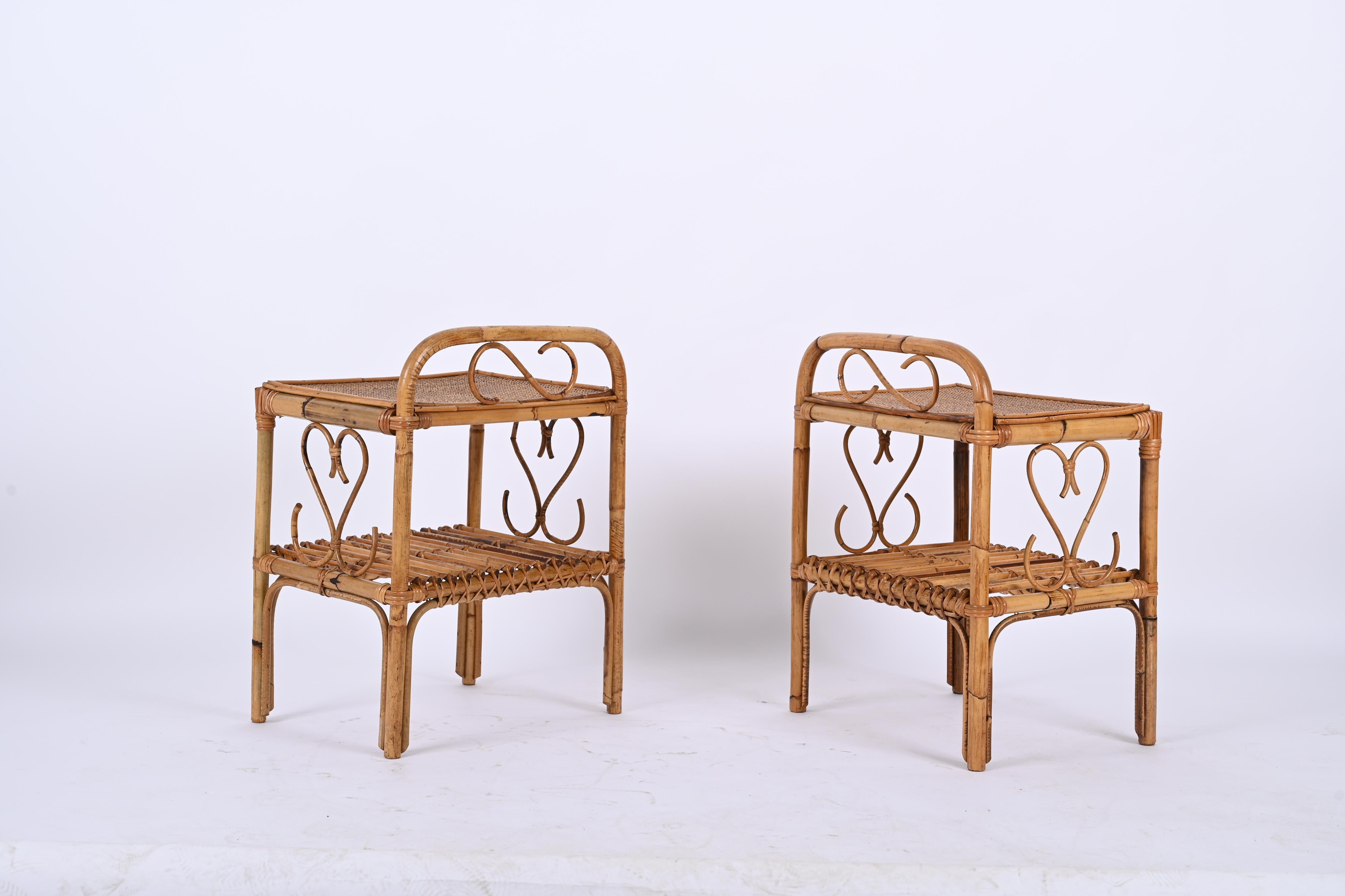 Pair of Mid-Century Bamboo Rattan Italian Bedside Tables, Franco Albini 1960s 2