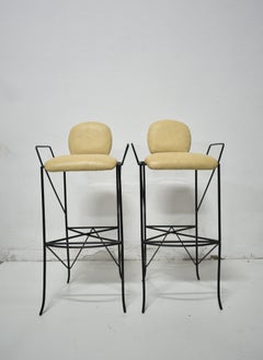Pair of Mid Century Bar Stools with Vinyl Seats, c 1960s
