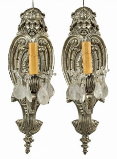 Pair of Baroque Style Silvered Bronze Rock Crystal Wall Sconce