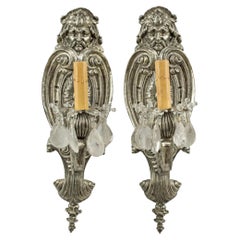 Pair of Mid-century Baroque Style Silvered Bronze Rock Crystal Wall Sconce