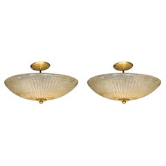 Pair of Mid-Century Barovier Y Toso Hand-Blown Fluted Murano Glass Chandeliers