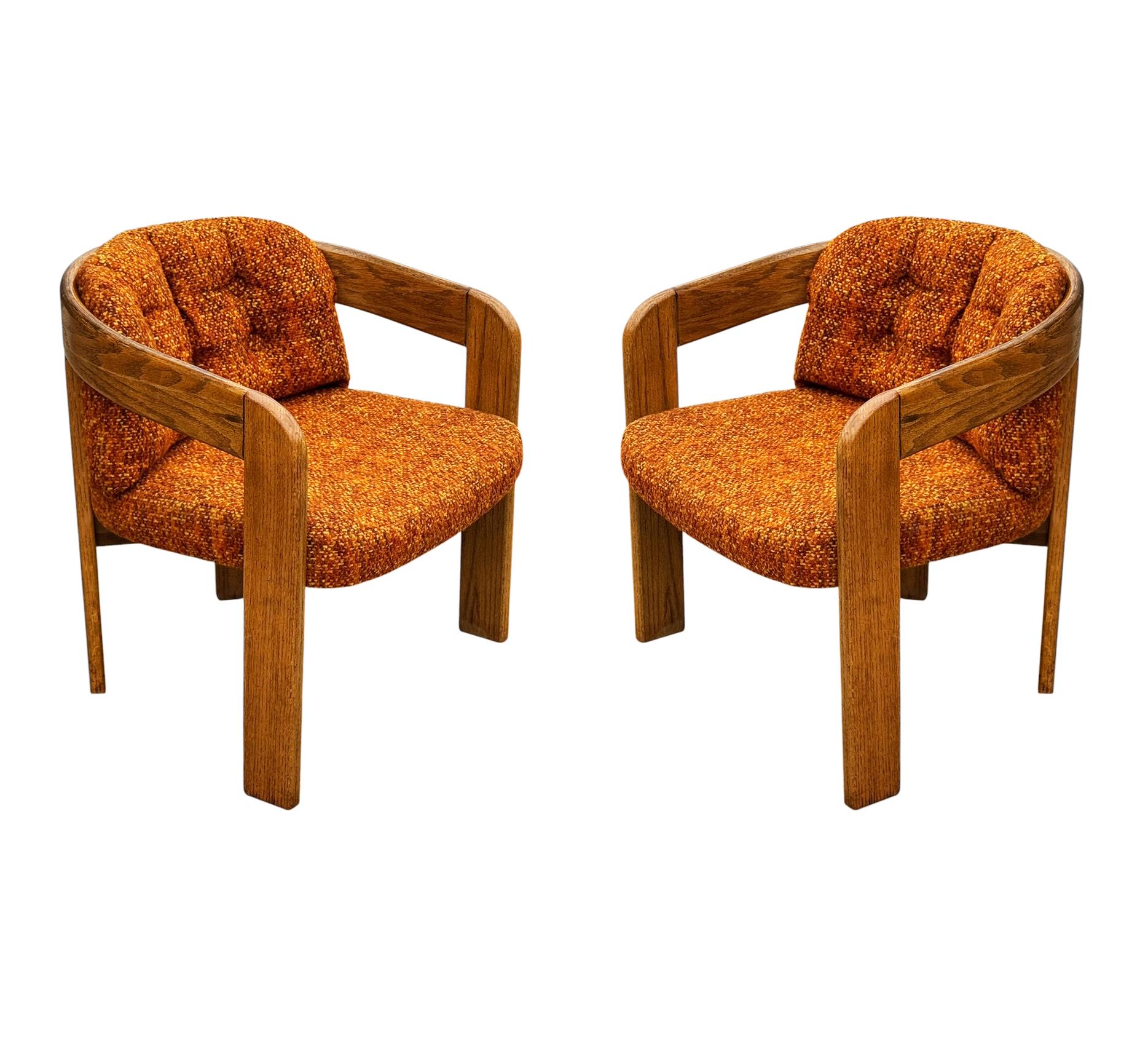 Pair of Mid-Century Barrel Back Lounge Chairs in Oak after Lou Hodges For Sale 4