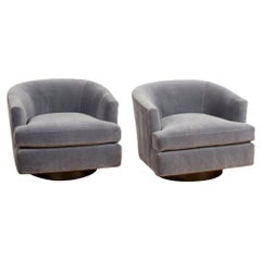 Pair of Mid-Century Barrel Back Swivel Chairs in the Manner of Milo Baughman