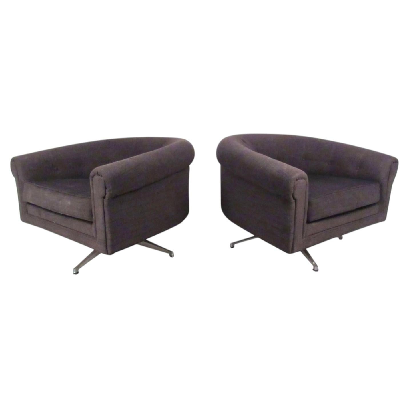Pair of Mid-Century Barrel Back Swivel Lounge Chairs by Selig