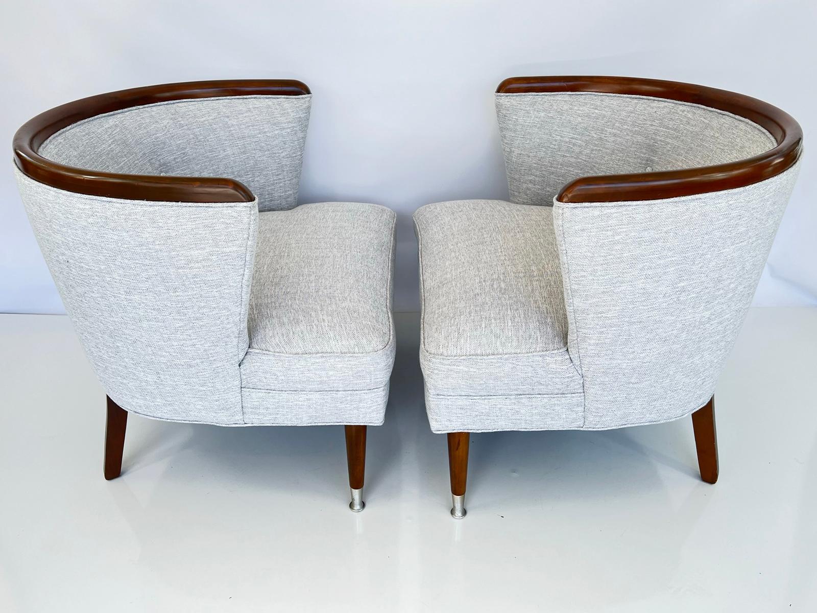 Mid-Century Modern Pair of Mid-Century Barrel-Form Bergeres For Sale