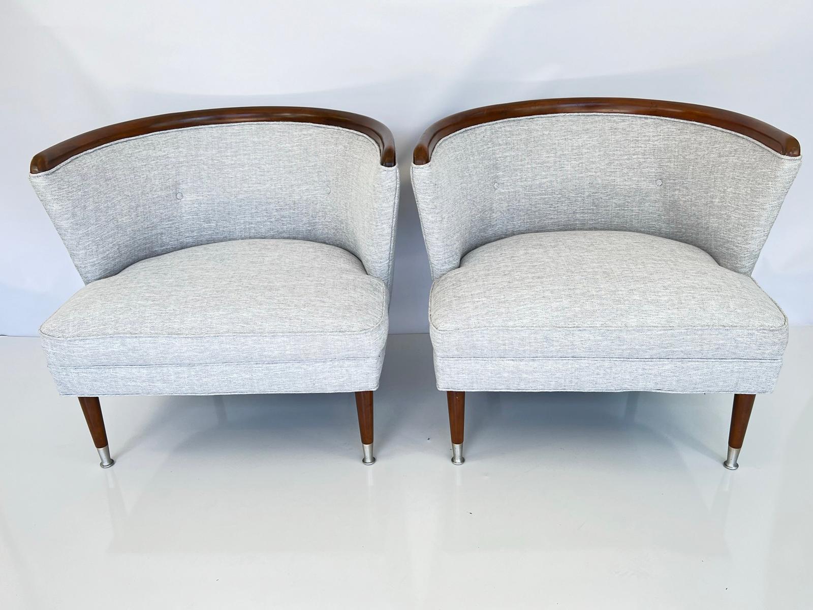 Pair of Mid-Century Barrel-Form Bergeres In Good Condition For Sale In West Palm Beach, FL