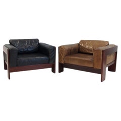 Pair of Mid-Century Bastiano Leather Armchairs by Afra and Tobia Scarpa