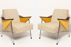 Pair of Mid Century Bat Armchairs, Yellow Dots, Bauhaus Style, Poland, 1970s.