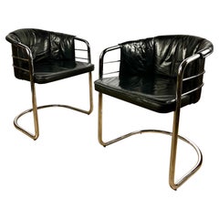 Pair Of Mid Century Bauhaus Chairs Black Leather 
Chrome Dining Chairs