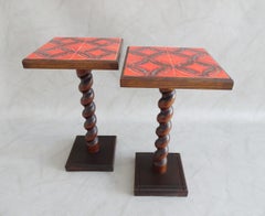 Pair of Midcentury Bedside Side End Tables with Tiles, Vallauris