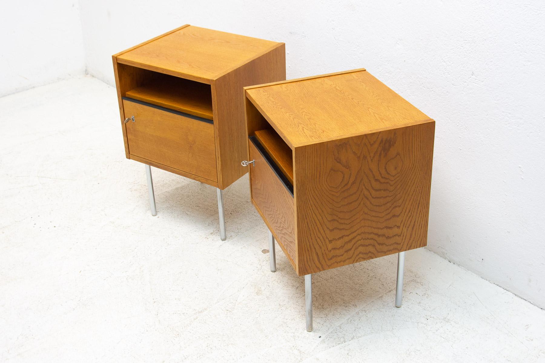 Metal  Pair of mid century bedside tables, 1960’s, Czechoslovakia