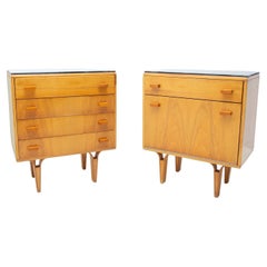 Pair of Mid Century Bedside Tables, Chest of Drawers by Frantisek Mezulanik, 70'