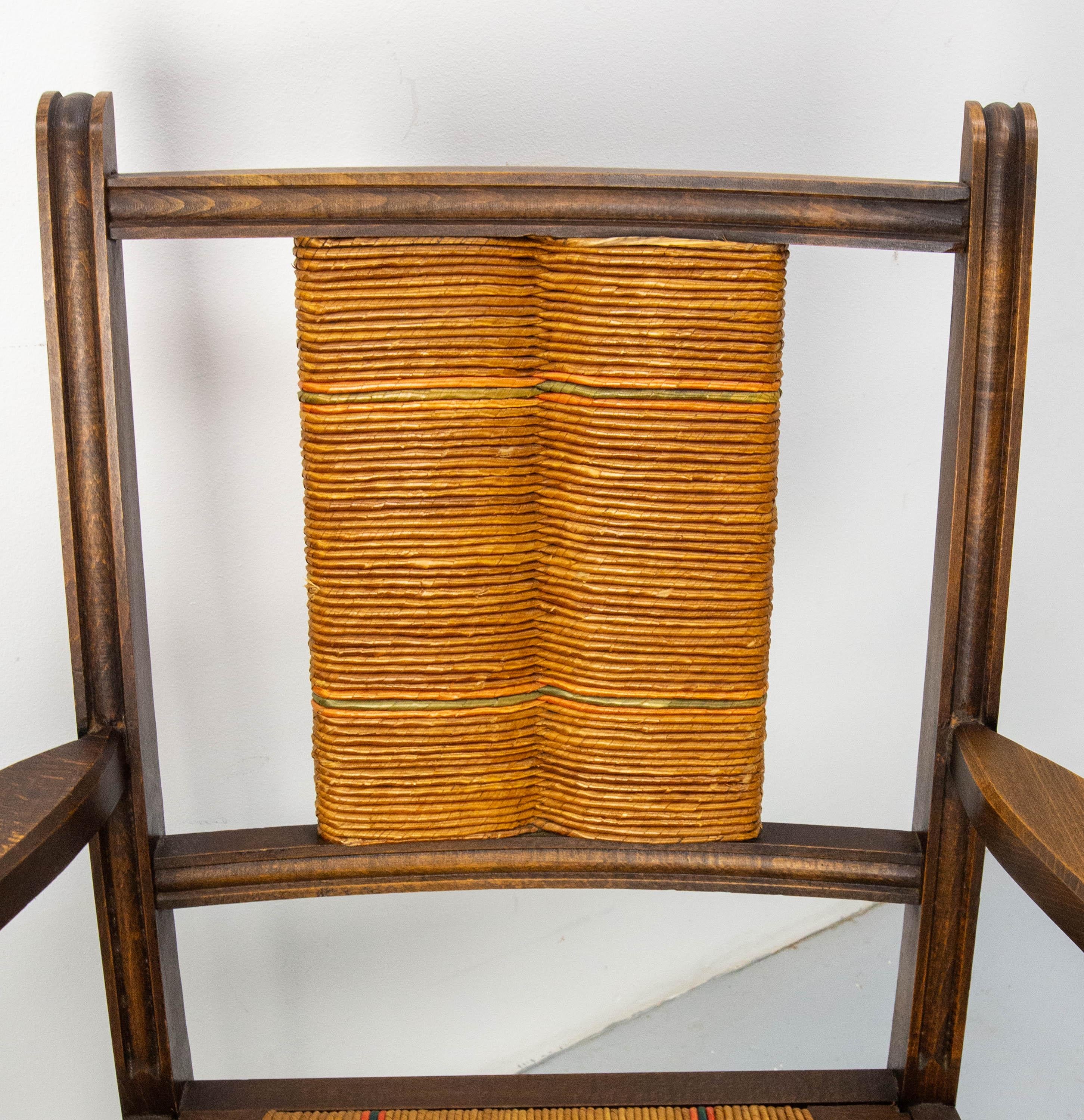 Mid-Century moderno Coppia di poltrone in faggio e paglia della metà del secolo scorso, basco spagnolo, circa 1940 in vendita