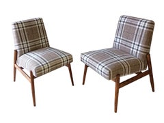 Paire de fauteuils en tissu beige à carreaux du milieu du siècle, Europe, années 1960