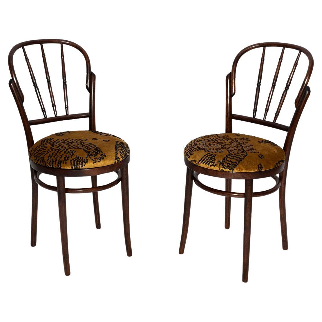 Pair of Mid Century Beige Tiger Dedar Chairs, Fameg Factory, Poland, 1960s For Sale