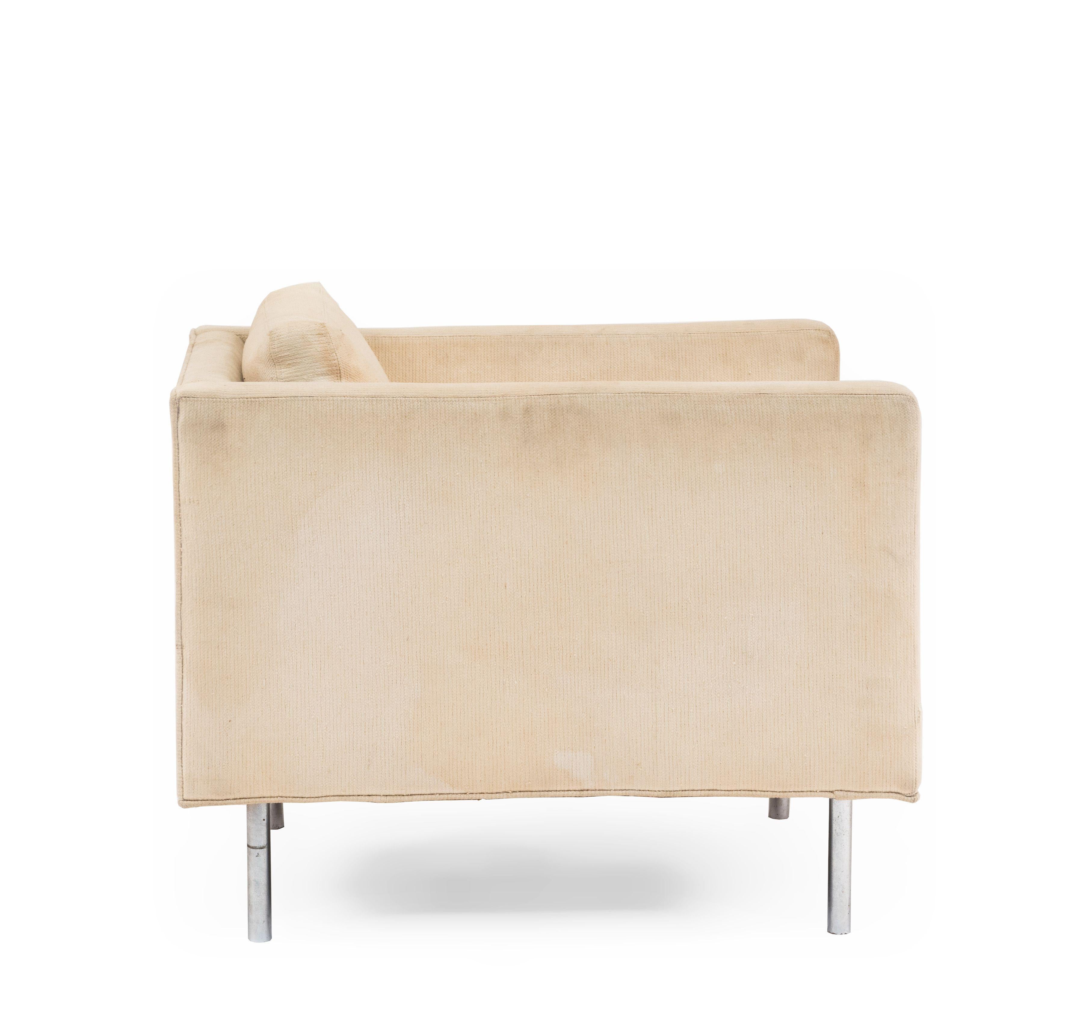 American Pair of Mid-Century Beige Upholstered Armchairs For Sale