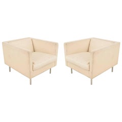 Pair of Mid-Century Beige Upholstered Armchairs