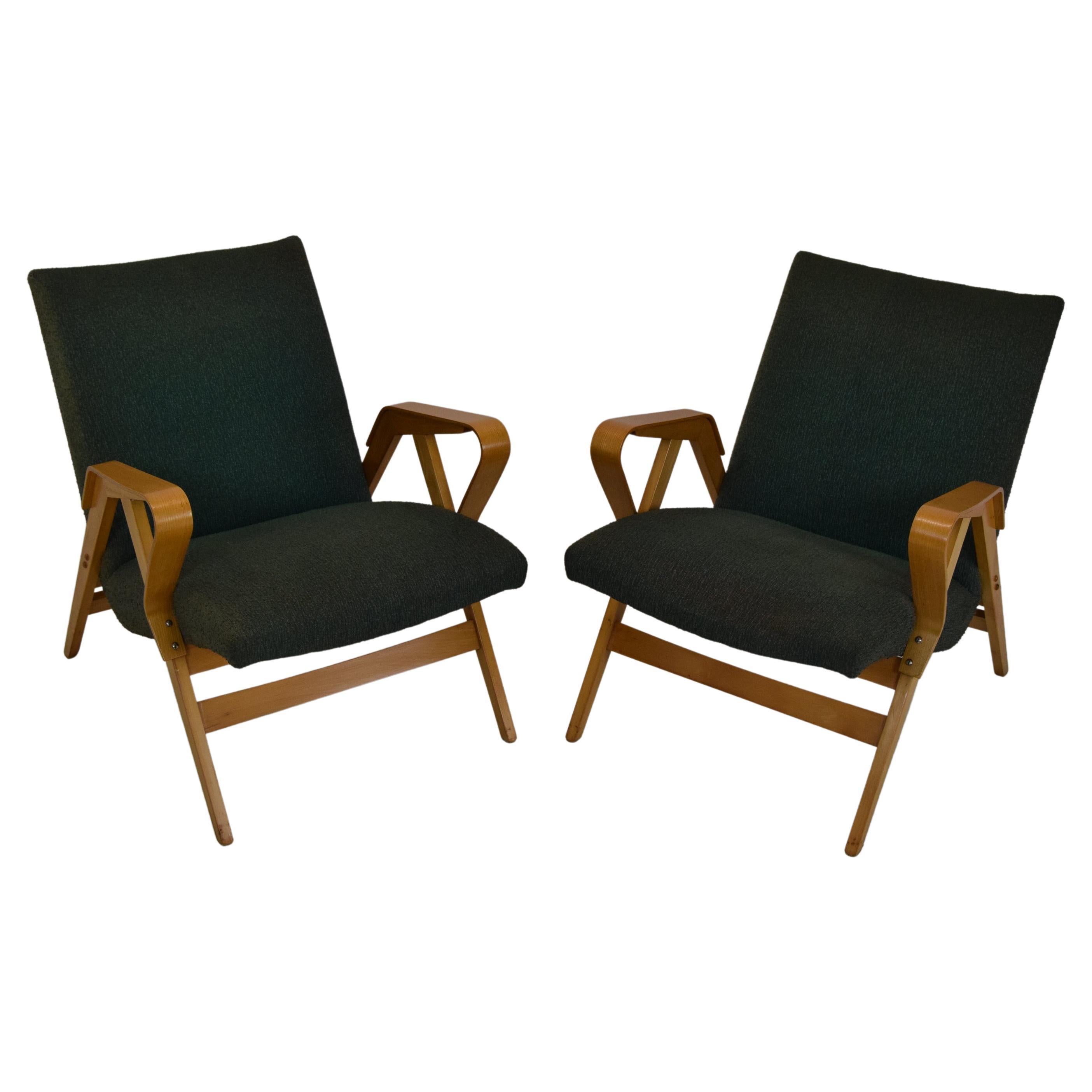 Made in Czechoslovakia
Made of Fabric,Ash Wood
Fabric is suitable for reupholstery 
Good original condition