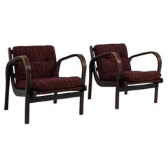Pair of Mid-Century Bentwood Upholstered Armchairs by Kozelka And Kropacek H-23